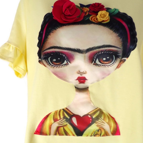 Frida Khalo Top With Applique Flowers W1309 - Picture 2 of 7